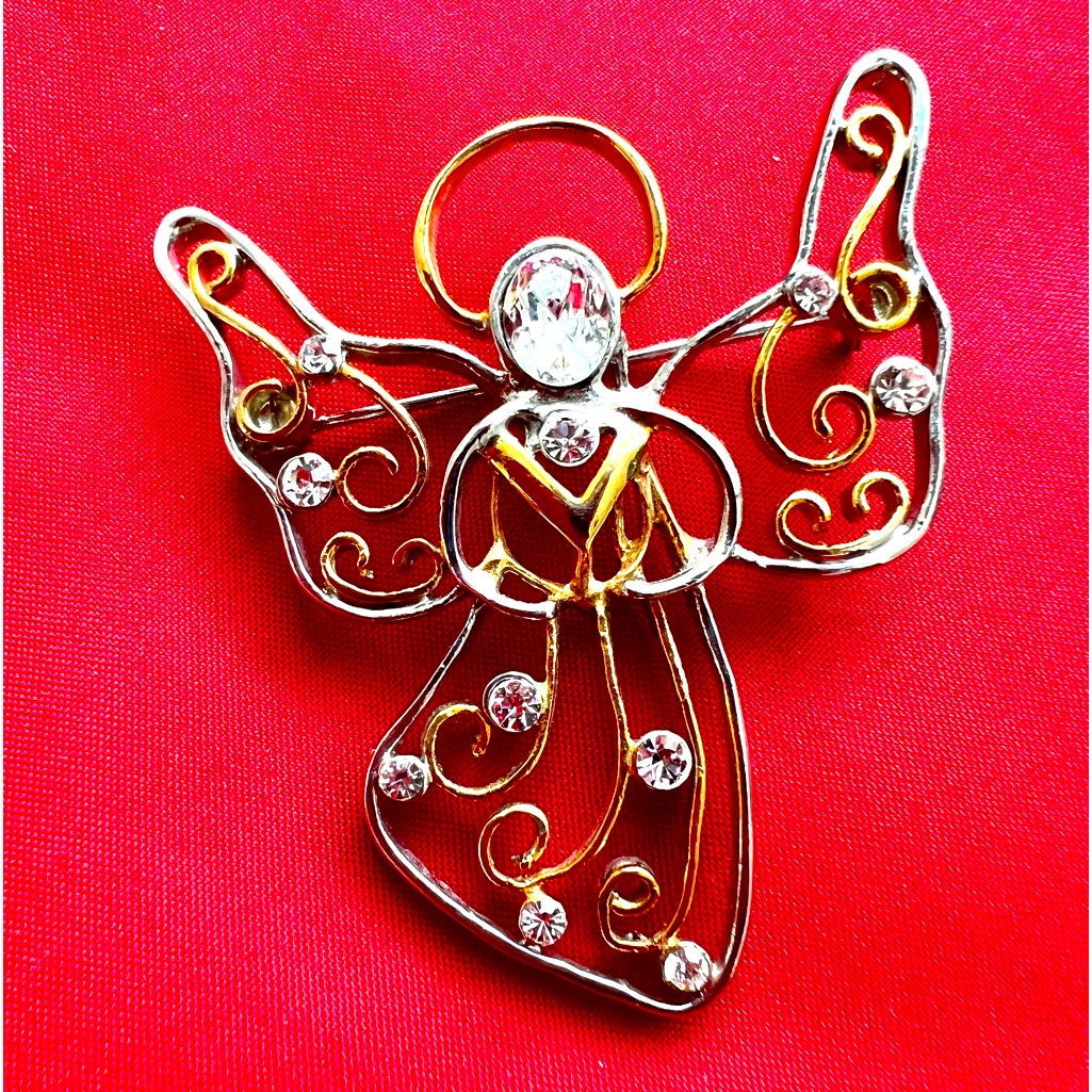 Eisenberg Ice Angel Christmas Holiday Crystal Brooch Gold Silver Tone Setting 32$